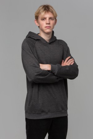 Худи мужская Антрацит (темно серый меланж) без начёса реглан с капюшоном