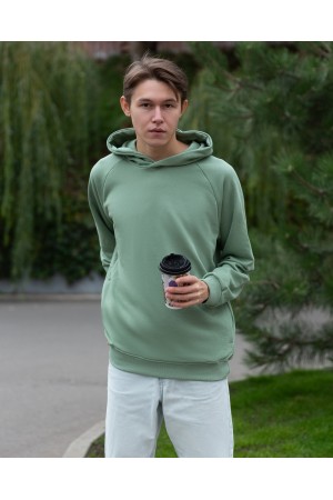 Худи реглан без начёса демисезон фисташковый с капюшоном мужской унисекс
