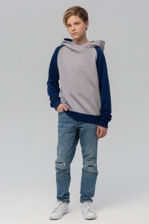 Худи реглан подростковая серо-синяя с капюшоном мужская