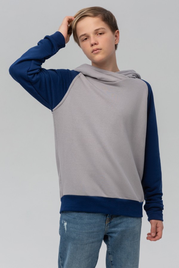 Худи реглан подростковая серо-синяя с капюшоном мужская   Магазин Толстовок Подростковые худи реглан