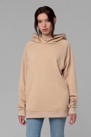 Худи реглан бежевая без начёса на петле с капюшоном женская (унисекс)