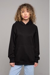 Женская худи реглан черная без начёса с капюшоном 