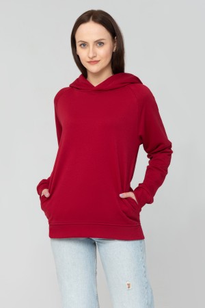 Худи реглан бордовая без начёса на петле женская (унисекс)