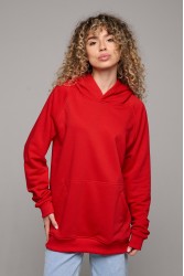 Худи реглан без начёса на петле красный с капюшоном женский унисекс
