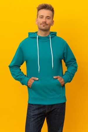 Мужская изумрудная летняя тонкая толстовка худи с капюшоном