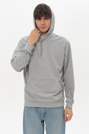 Мужская толстовка летняя серый меланж - легкая худи с капюшоном 