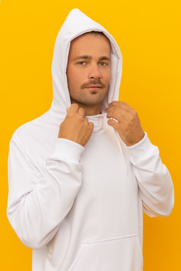 Мужская белая летняя тонкая толстовка худи с капюшоном   Магазин Толстовок Худи на лето с капюшоном однотонные МУЖСКИЕ