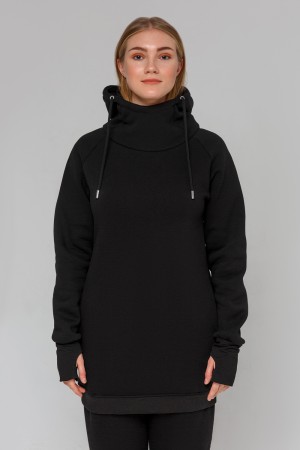 Удлиненная толстовка-платье черная женская с прорезью для большого пальца