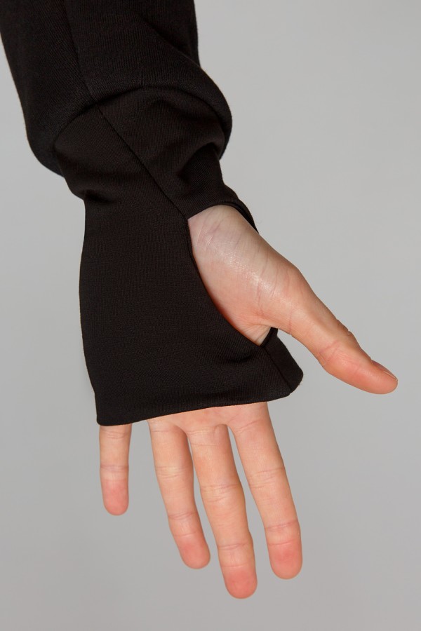 Удлиненная толстовка черная женская с прорезью для большого пальца   Магазин Толстовок Удлиненные Толстовки