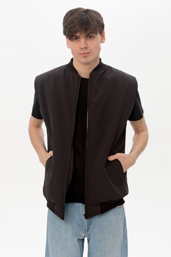 Мужской черный жилет из хлопка на молнии черный   Магазин Толстовок 