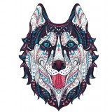  Толстовка, свитшот, футболка с Собакой хаски в этническом стиле