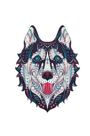  Толстовка, свитшот, футболка с Собакой хаски в этническом стиле