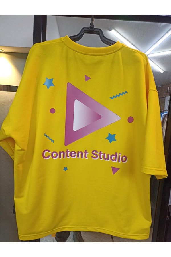 футболка оверсайз под заказ желтая с карманом с печатью