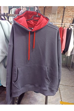 Худи из плотной петли 460 гр/м без начеса с контрастной вставкой в капюшоне