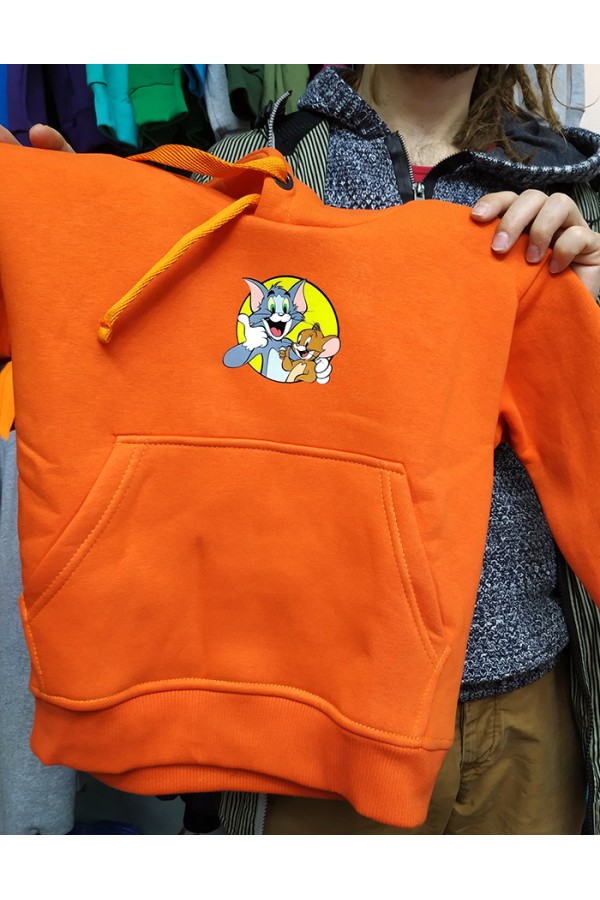 Детская худи оранжевая премиум с ярким принтом на 2 года (размер 7XS)   Магазин Толстовок Свитшот, толстовки на заказ со своим принтом, картинкой,изображением, надписью. Выполненые заказы от 1 шт