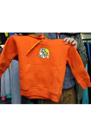 Детская худи оранжевая премиум с ярким принтом на 2 года (размер 7XS)