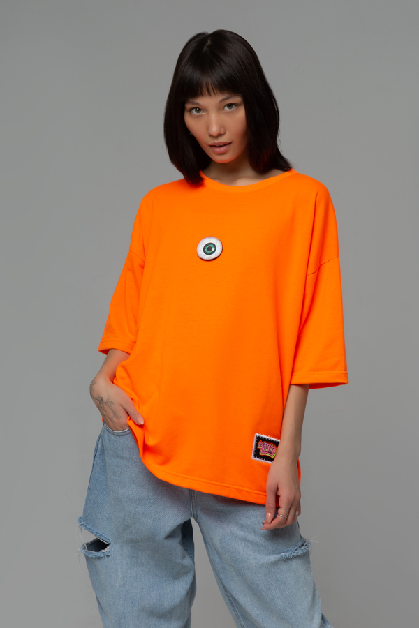  «!Limiti» Oversize T-shirt neon orange with Stickers pack     