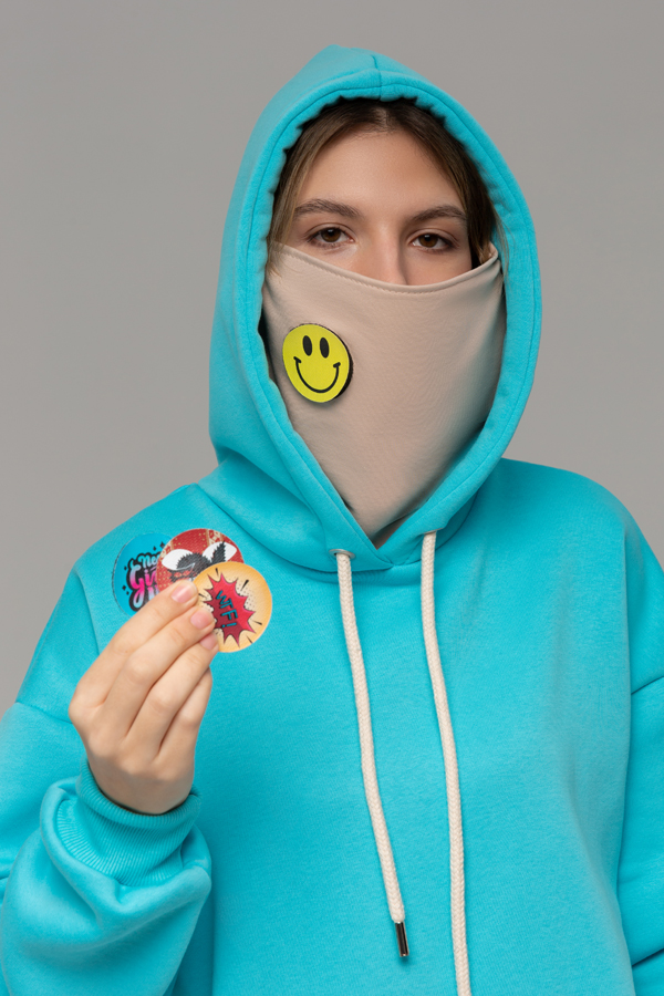 !Limiti - Exclusive Hoodie Aqua color with mask and Emoji Sticker's   Магазин Толстовок !Limiti - Hoodies with Emoji stickers