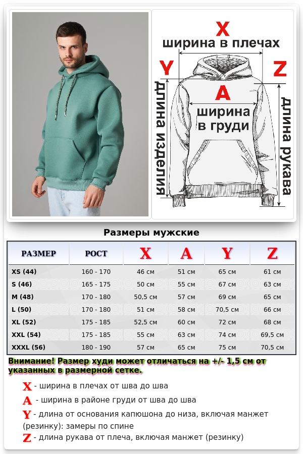 Толстовка мужская цвет Эвкалипт с капюшоном премиум качества 340гр/м.кв   Магазин Толстовок Premium Hoodie Man