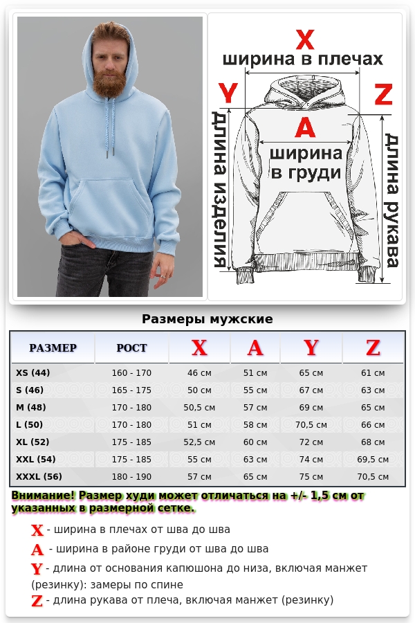 Мужская худи с капюшоном премиум небесно-голубая (светло-голубая) 340гр/м.кв   Магазин Толстовок Premium Hoodie Man