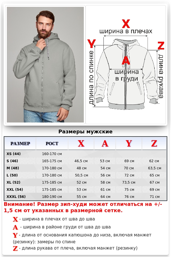 Мужская премиум худи на молнии цвет Middle Grey (средне серый)   Магазин Толстовок Зип худи мужские премиум