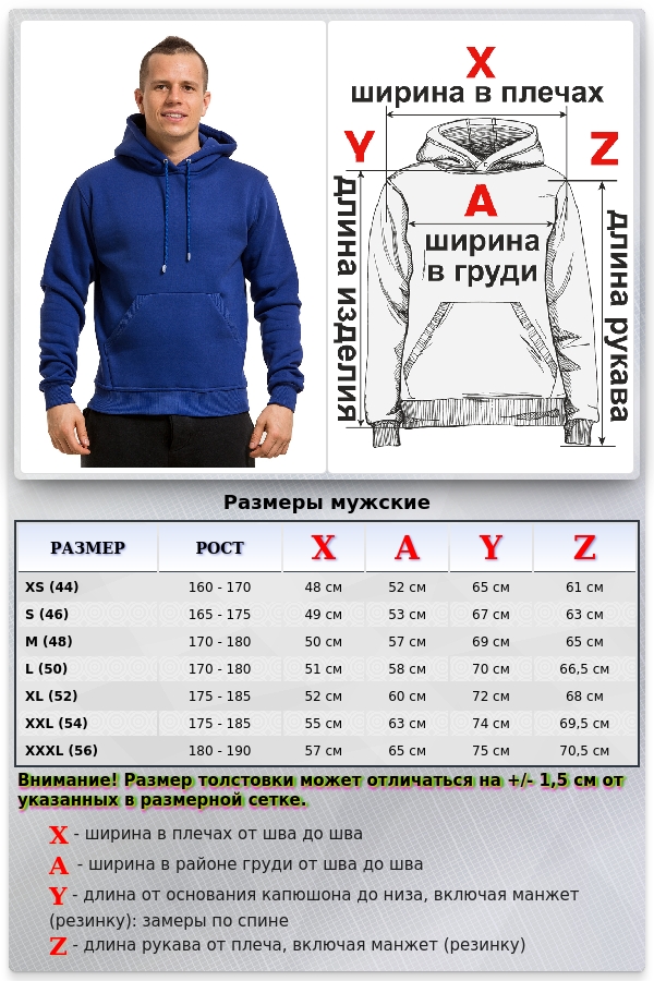 Мужская ярко-синяя (василек) толстовка худи классическая 320гр/м.кв   Магазин Толстовок Мужские классические толстовки 