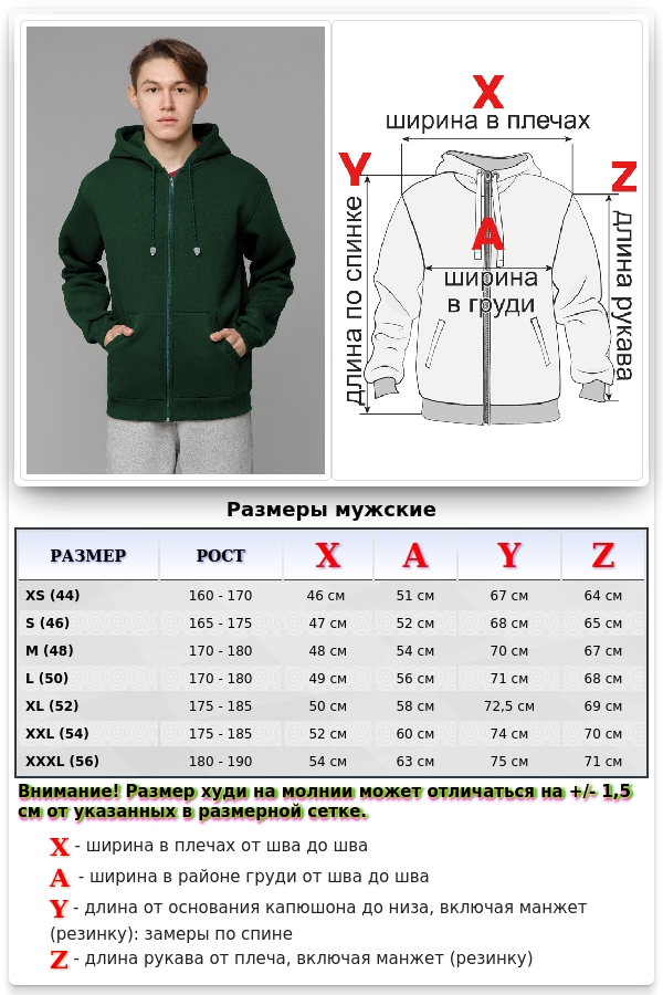 Мужская классическая темно-зеленая худи на молнии   Магазин Толстовок Мужские толстовки на молнии модель Классика