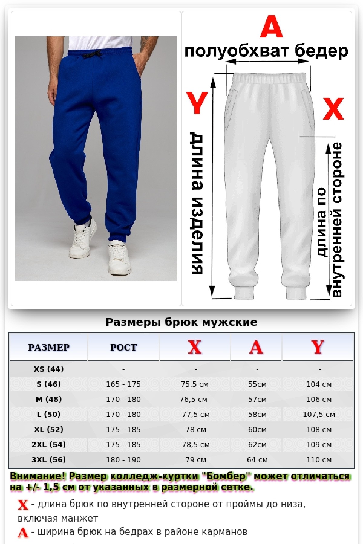 Мужские спортивные брюки ярко-синие (васильковые) утепленные зимние 320гр — фото 3