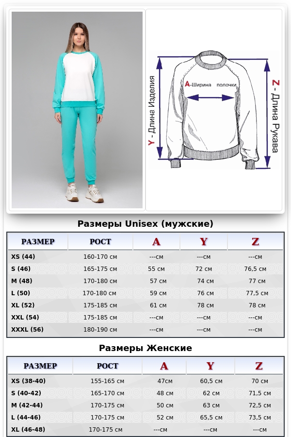 Женский спортивный костюм: мятно-молочный свитшот реглан и мятные брюки   Магазин Толстовок Женские спортивные костюмы