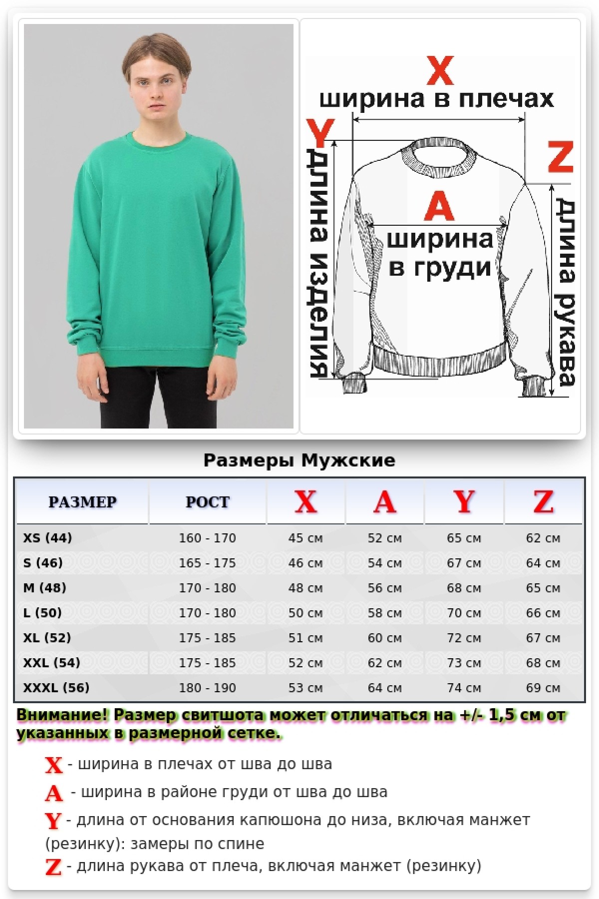 Свитшот мятный промо с начесом из футера 2-х нитка 240 гр/м мужской — фото 2