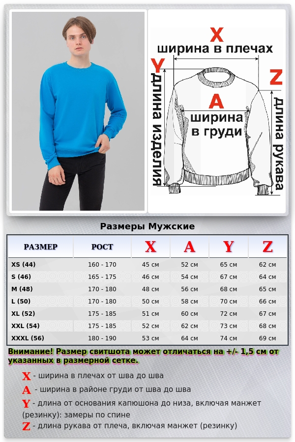 Мужской бирюзовый свитшот летний 250гр/м2   Магазин Толстовок Свитшот летний мужской классический (базовый)