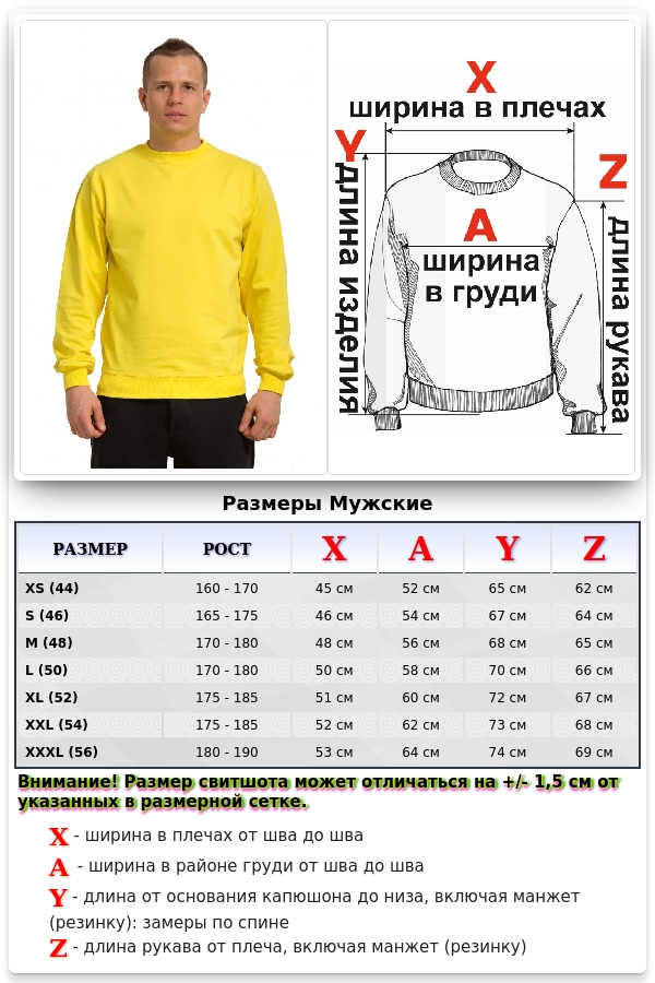 Мужской желтый свитшот летний 250гр/м2   Магазин Толстовок Свитшот летний мужской классический (базовый)