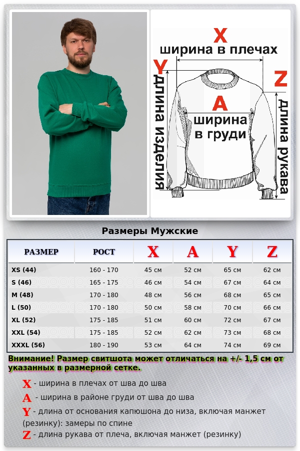 Мужской зеленый свитшот летний 250гр/м2   Магазин Толстовок Свитшот летний мужской классический (базовый)