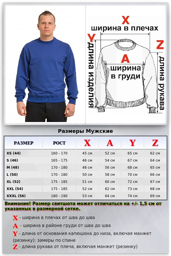 Мужской ярко-синиий свитшот летний 210гр/м2   Магазин Толстовок Свитшот летний мужской классический (базовый)