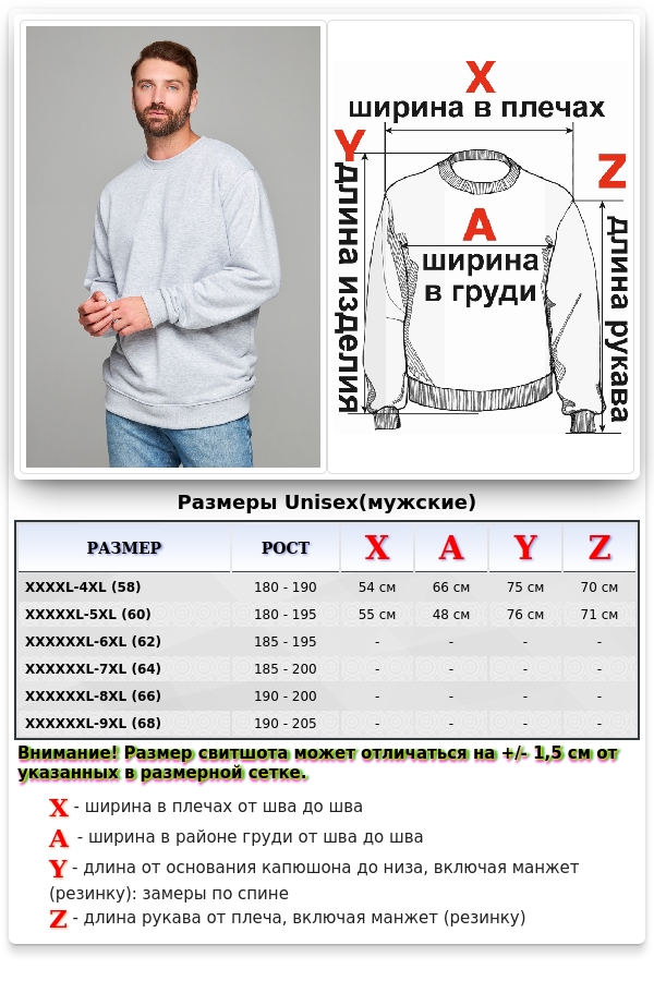 Мужской свитшот серый меланж классический без начеса петельный 320гр/м2   Магазин Толстовок Свитшоты больших размеров мужские Big Size