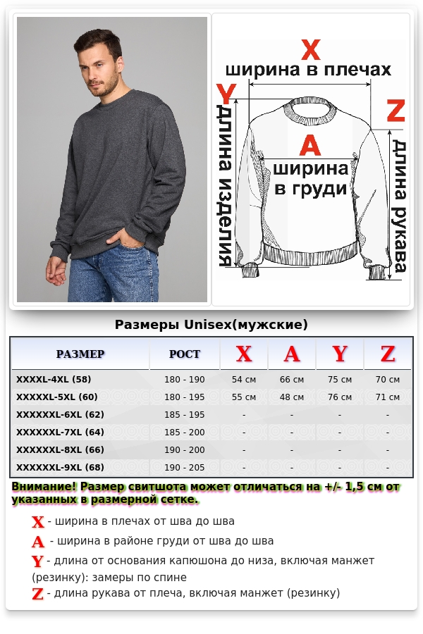 Мужской свитшот цвет антрацит классический без начеса петельный 320гр/м2   Магазин Толстовок Свитшоты больших размеров мужские Big Size