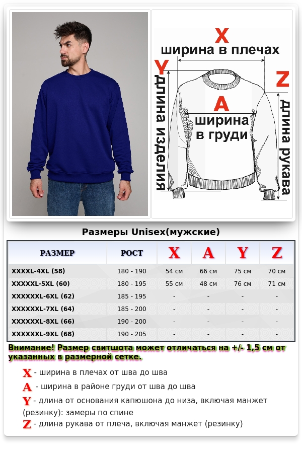 Мужской васильковый свитшот классический без начеса петельный 320гр/м2   Магазин Толстовок Свитшоты больших размеров мужские Big Size