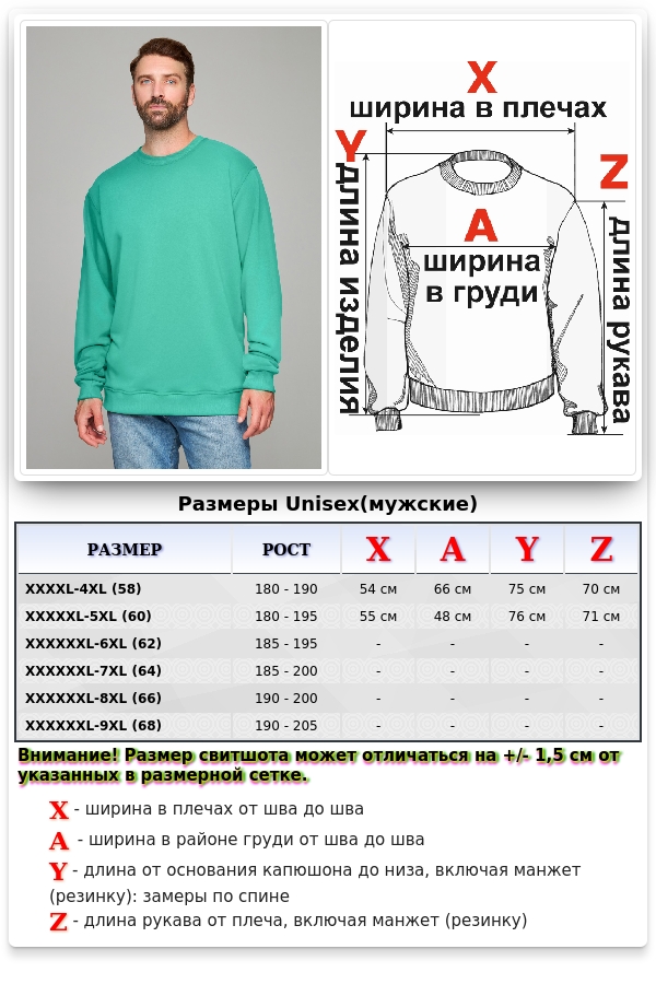 Мужской мятный свитшот классический без начеса петельный 320гр/м2	   Магазин Толстовок Все худи толстовки свитшоты больших размеров