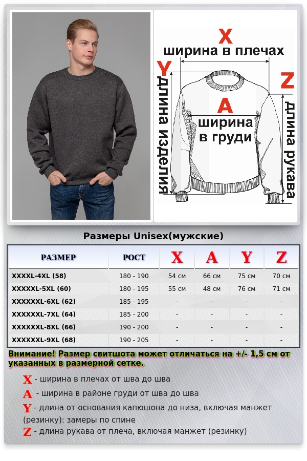 Мужской свитшот  антрацит (темно-серый меланж) с начесом утепленный    Магазин Толстовок Все худи толстовки свитшоты больших размеров